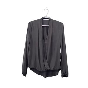 Women's Wrap Blouse Long Sleeve Gray Size M by Blaque Label